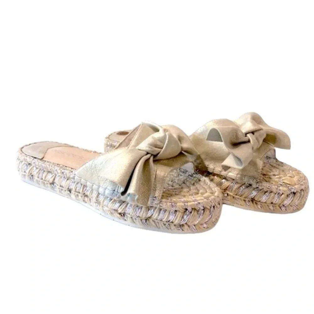 J/Slides Bow Champagne Color Preppy Espadrille Coquette Platform Slides Size 10